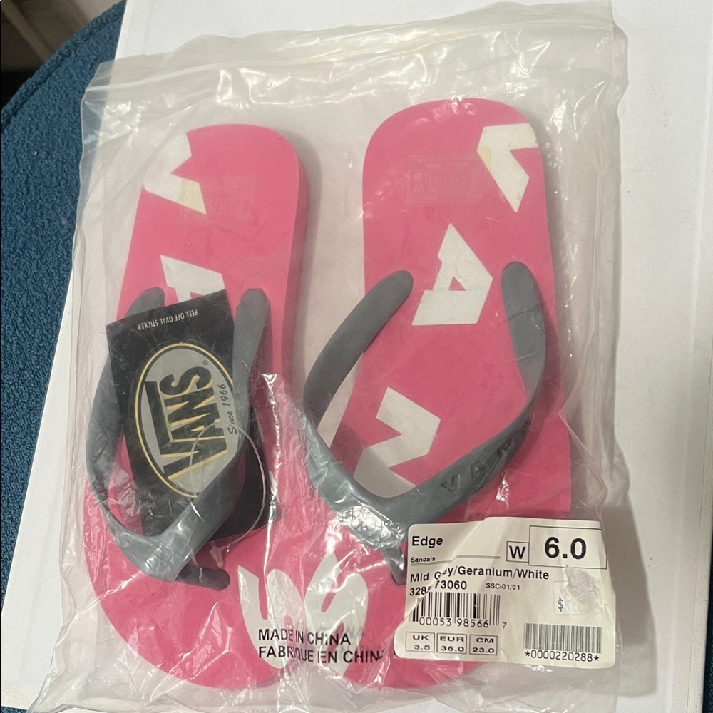 Vans Women's Flip Flops in Geranium Pink, Gray & White